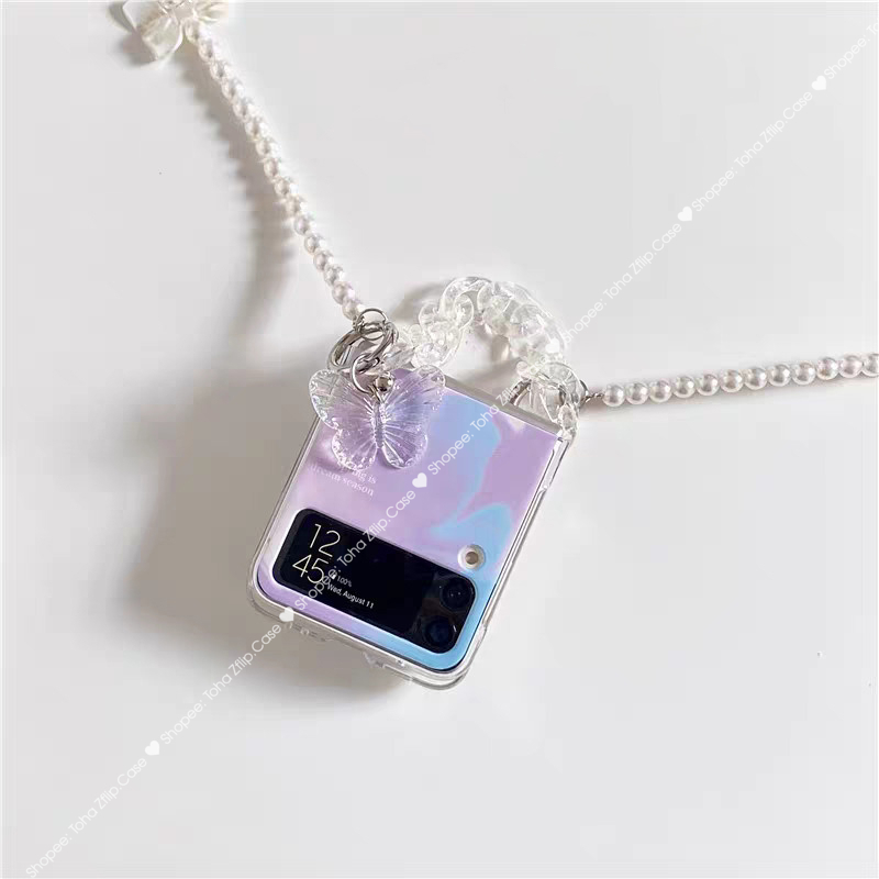 Ốp lưng Samsung Z Flip 5 / Z Flip 4 hình bướm dễ thương có dây xách tay sang trọng Z Flip5/ ZFlip5 / Z Flip4/ ZFlip4