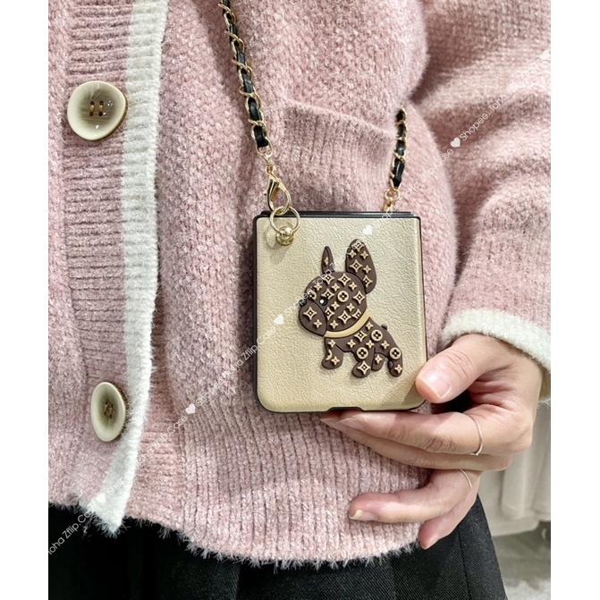 Ốp Samsung Z Flip 3 / Z Flip 4/ Z Flip 5 da gold LV dây đeo chéo Z Flip3 / ZFlip3 / Z Flip4/ ZFlip5