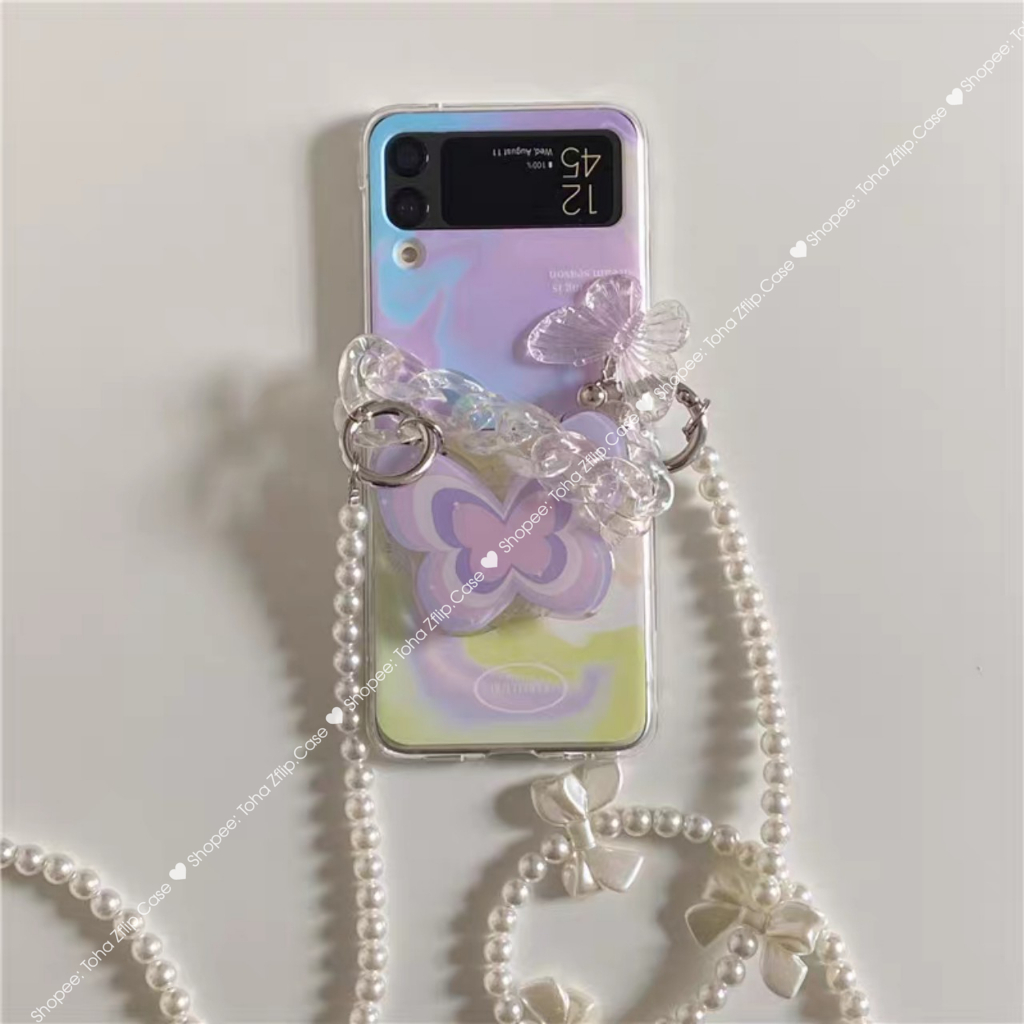 Ốp lưng Samsung Z Flip 5 / Z Flip 4 hình bướm dễ thương có dây xách tay sang trọng Z Flip5/ ZFlip5 / Z Flip4/ ZFlip4