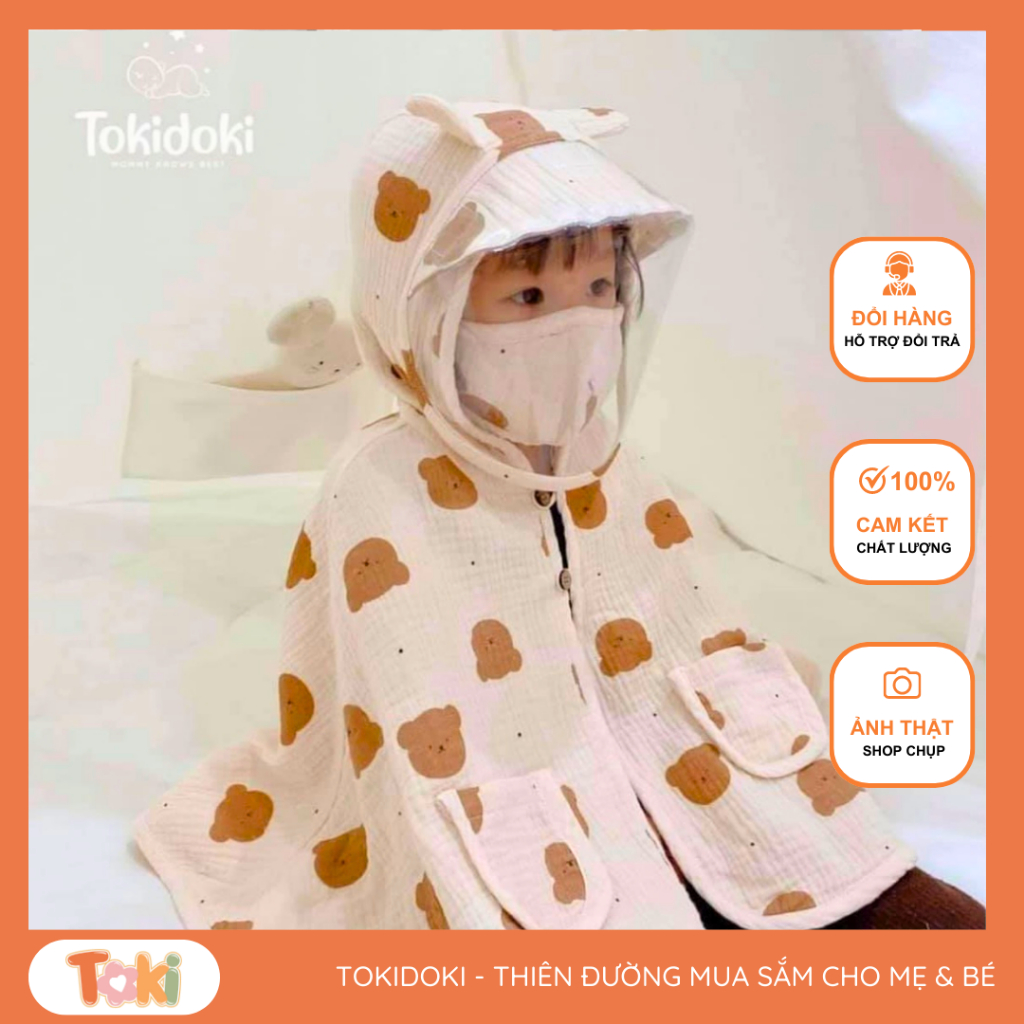 Áo choàng nắng cho bé xô muslin 4 lớpTokidoki, áo khoác chống nắng trẻ em tặng khẩu trang và kính chống giọt bắn