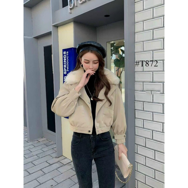 Áo Khoác da, áo da nhung lót lông Hàng Quảng Châu, cổ lông tháo rời