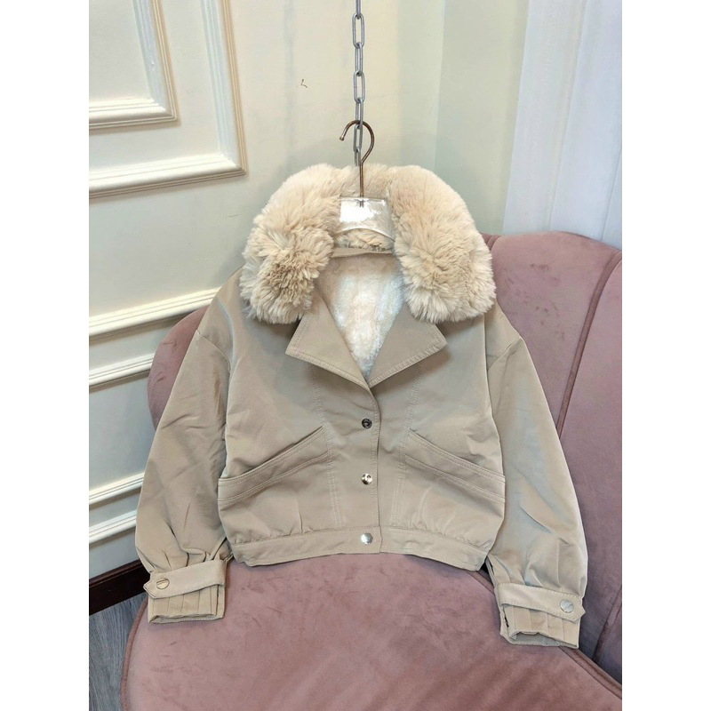 Áo Khoác da, áo da nhung lót lông Hàng Quảng Châu, cổ lông tháo rời