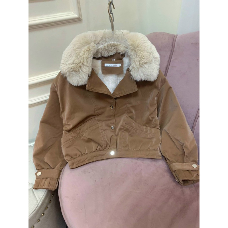 Áo Khoác da, áo da nhung lót lông Hàng Quảng Châu, cổ lông tháo rời