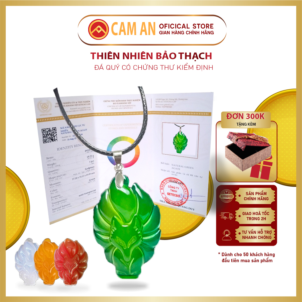 Mặt dây đá chạm khắc hồ ly chín đuôi, hàng chuẩn giá tốt có kèm kiểm định.
