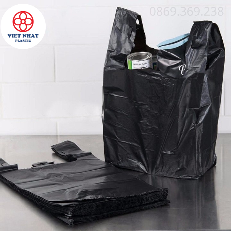 1kg túi nilong, túi bóng đựng rác, túi bóng gói hàng màu đen có quai cầm - Việt Nhật Plastic HN