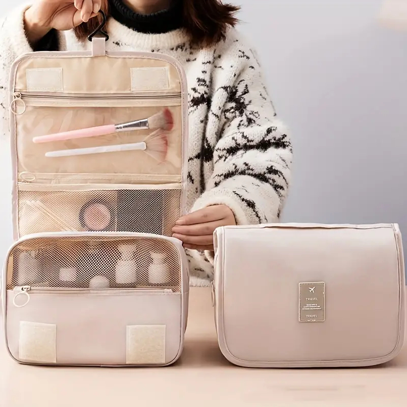Túi đựng mỹ phẩm du lịch Travel - Túi đựng đồ trang điểm makeup skincare cá nhân đa năng có móc treo nhiều ngăn tiện lợi