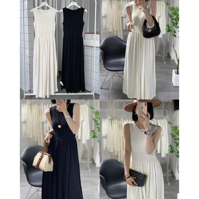 Đầm thun dệt dáng maxi xếp ly xoè nhẹ - D849