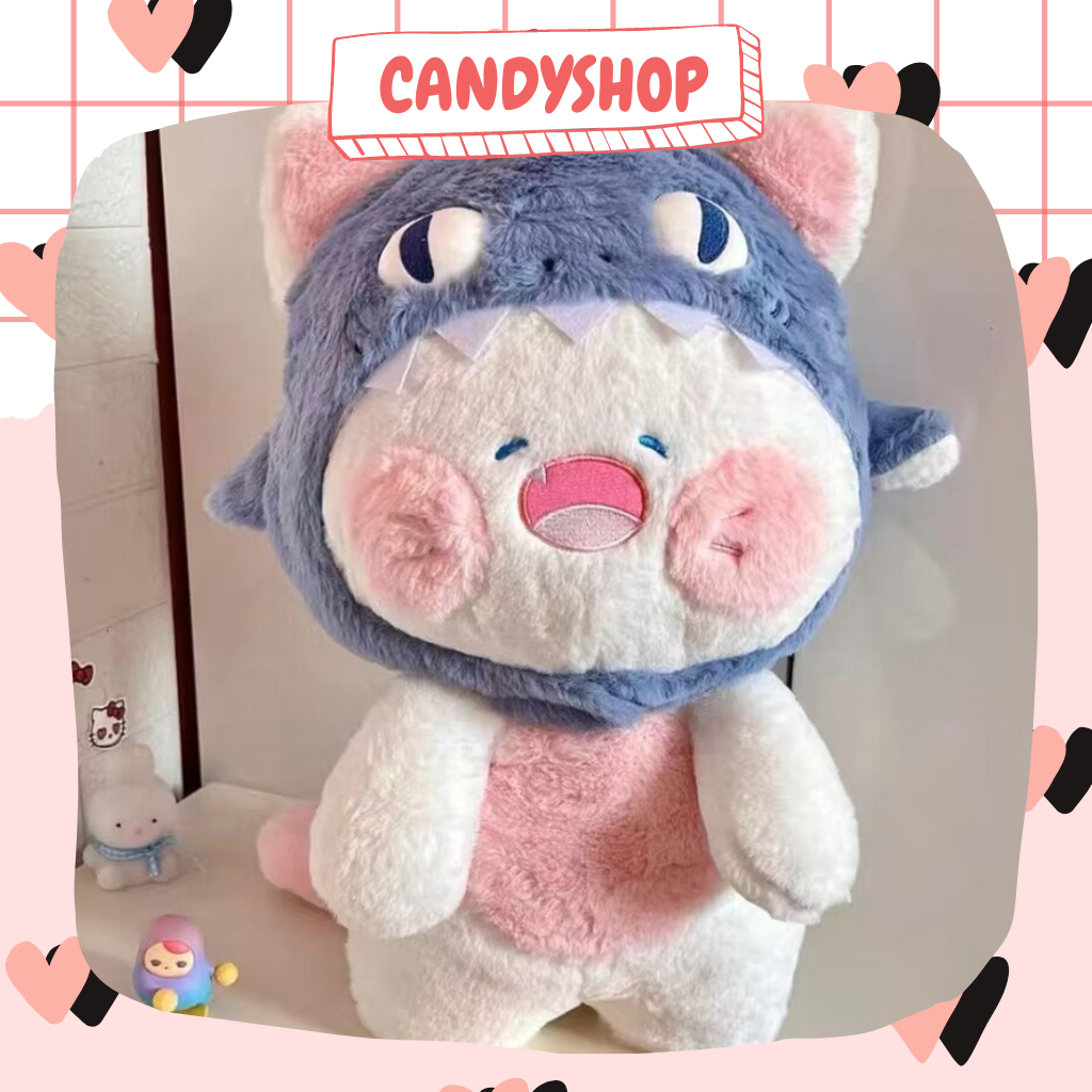 Thú nhồi bông DUDU đội mũ cá mập má hồng má phính, có thể tháo rời mũ, gấu bông size to  CANDYSHOP