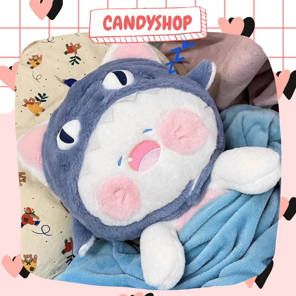 Thú nhồi bông DUDU đội mũ cá mập má hồng má phính, có thể tháo rời mũ, gấu bông size to  CANDYSHOP