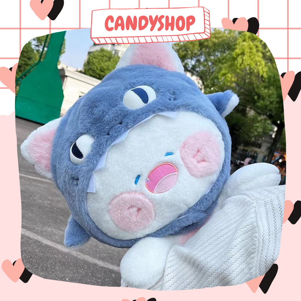 Thú nhồi bông DUDU đội mũ cá mập má hồng má phính, có thể tháo rời mũ, gấu bông size to  CANDYSHOP