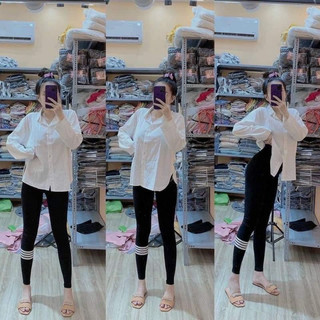 Quần legging thom đen phối 4 sọc trắng TONGKHOSI