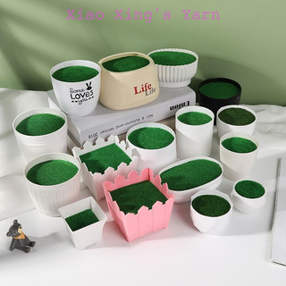 Chậu nhựa giả sứ size nhỏ có sẵn xốp phủ rêu làm chậu hoa handmade mini | Xiaoxingyarn