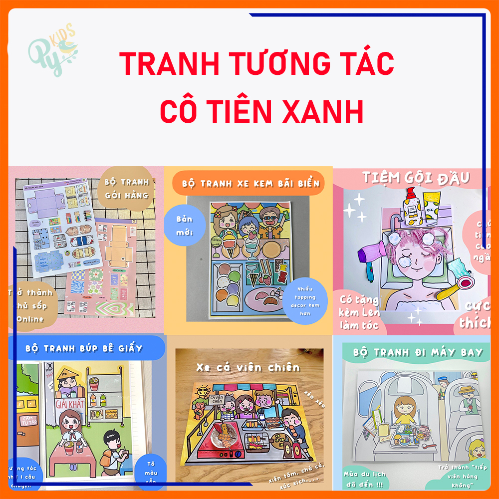Bộ tranh CÔ TIÊN XANH CHÍNH HÃNG, bộ tranh tương tác giấy với nhiều chủ đề thú vị cho mẹ và bé