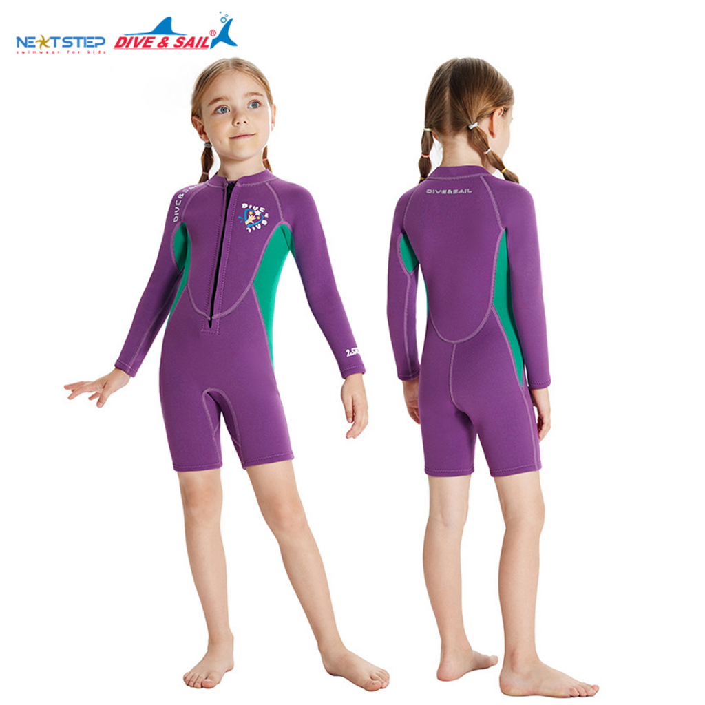 Đồ bơi giữ nhiệt DIVE and SAIL cho bé gái tay dài chống nắng UPF50+ chống thấm nước, cao su Neoprene dày 2.5mm