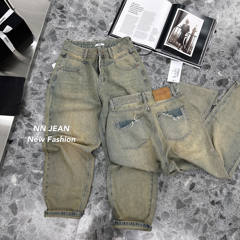 Quần jeans bò baggy màu loang rêu hàng QCL1