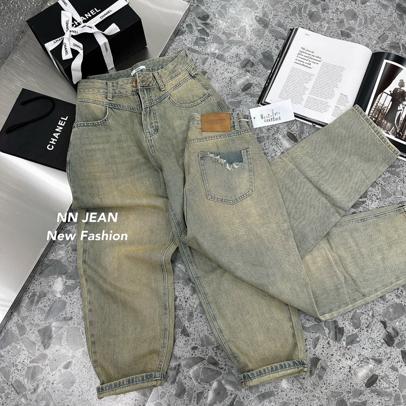 Quần jeans bò baggy màu loang rêu hàng QCL1