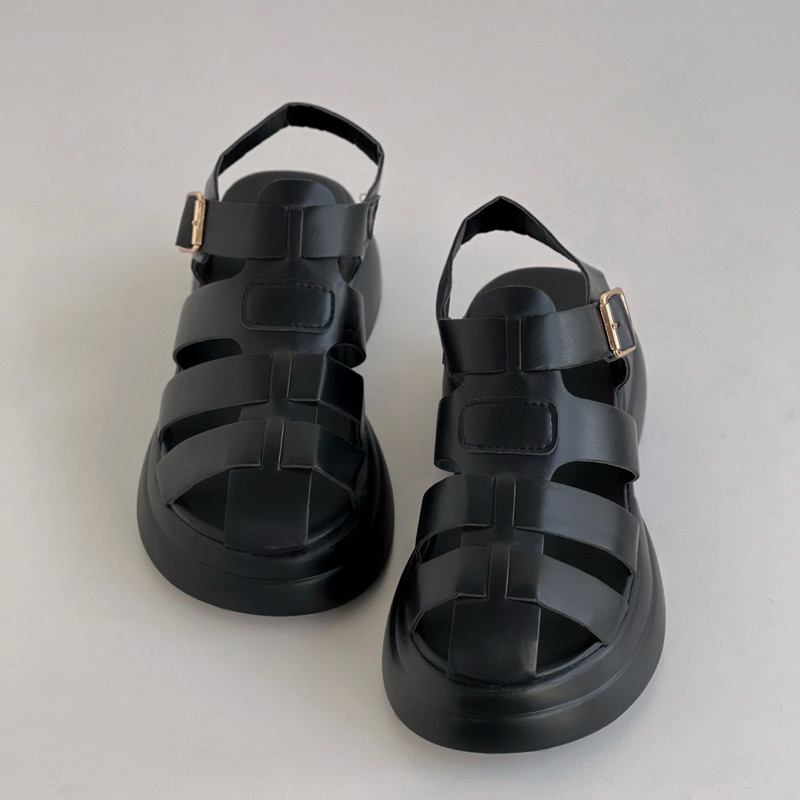 Sandals nữ quai rọ có khoá cài đế PU mềm êm chân gót cao 5cm Hot Trend