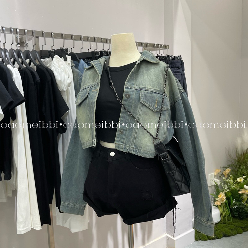 Áo Khoác Jean Xanh Ngắn Tay Dài