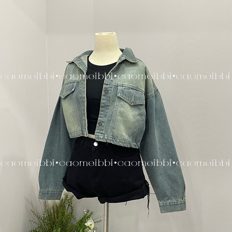 Áo Khoác Jean Xanh Ngắn Tay Dài