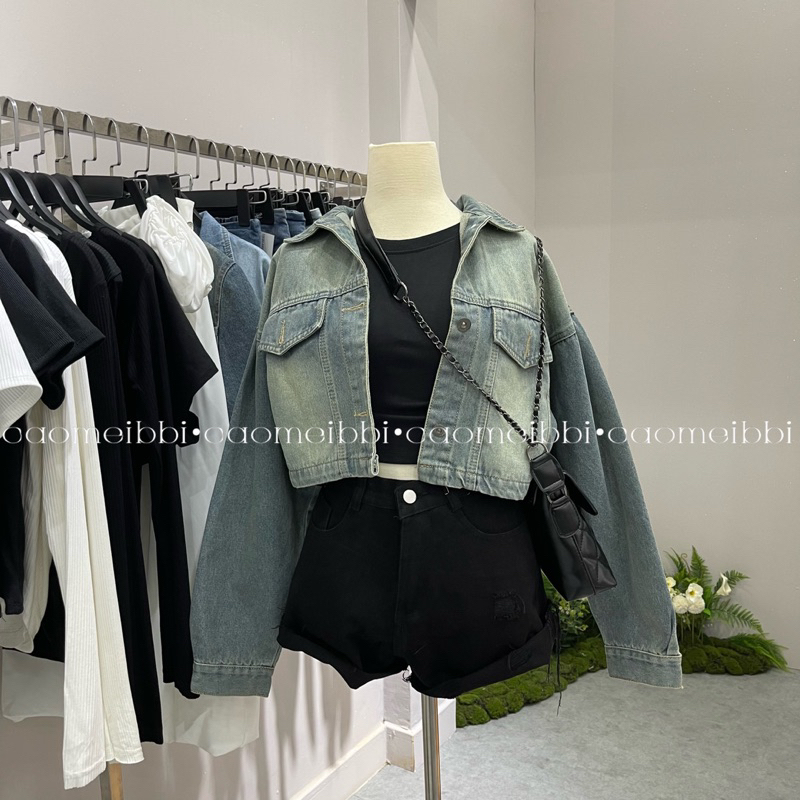 Áo Khoác Jean Xanh Ngắn Tay Dài