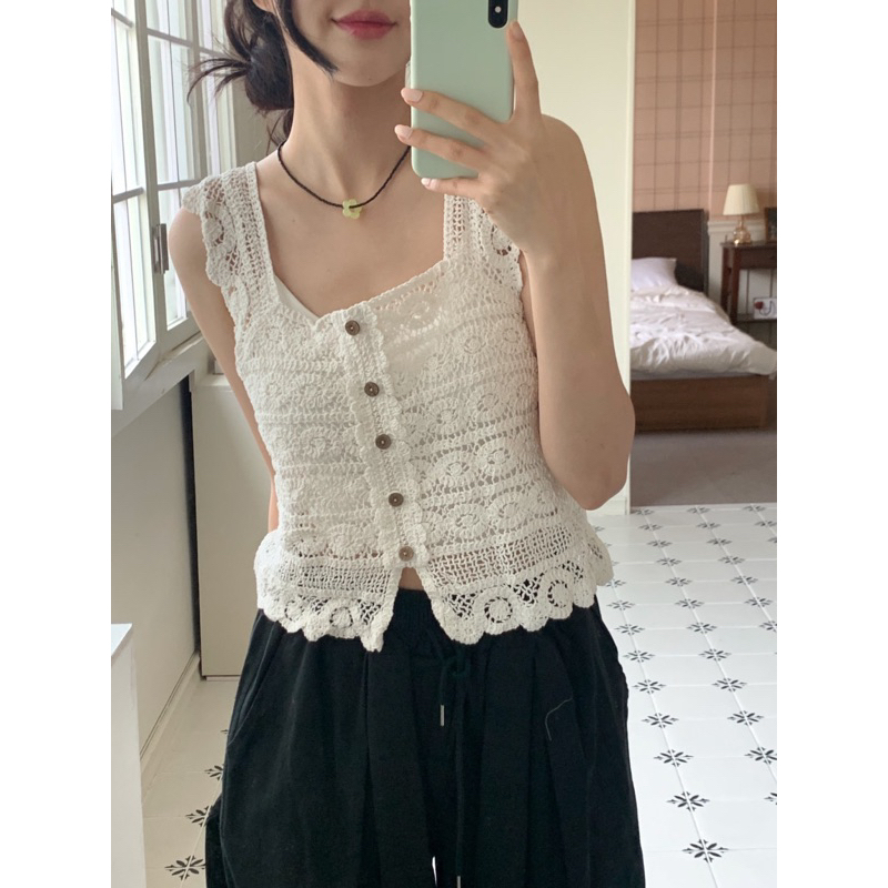 Áo hai dây len móc