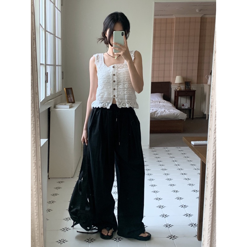 Áo hai dây len móc