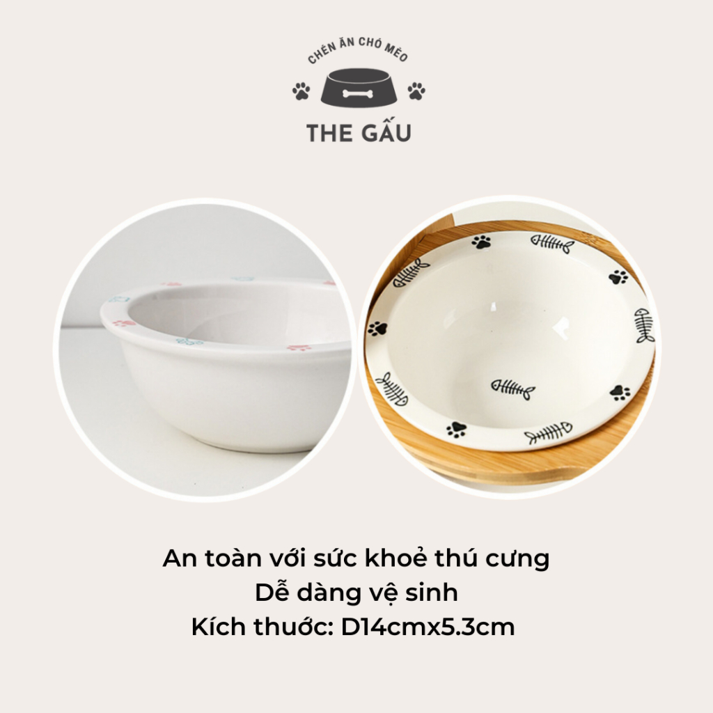 Bát Ăn Cho Chó Mèo Gốm Sứ Tráng Men - Hoạ Tiết Dễ Thương CANE