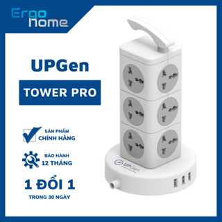 Ổ Cắm Điện Đa Năng UPGEN TOWER PRO Dạng Tháp Nhiều Tầng Chịu Tải Lớn, 3 cổng USB Sạc Nhanh, Chống Cháy, Dây Dài 3m