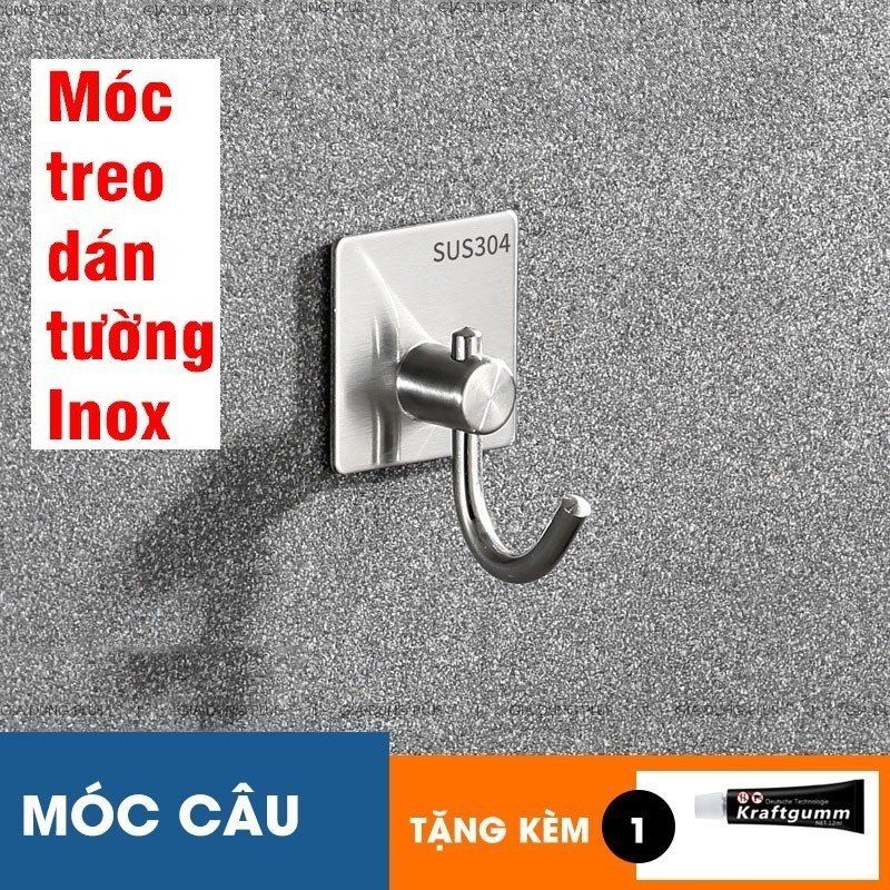 Móc Câu - Móc dán tường treo đồ Inox 304 kiểu lưỡi câu cao cấp - Tặng kèm Keo dán chuyên dụng siêu chịu lực