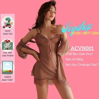 Váy ngủ kèm Áo choàng voan thun cao cấp - MS: ACVN001