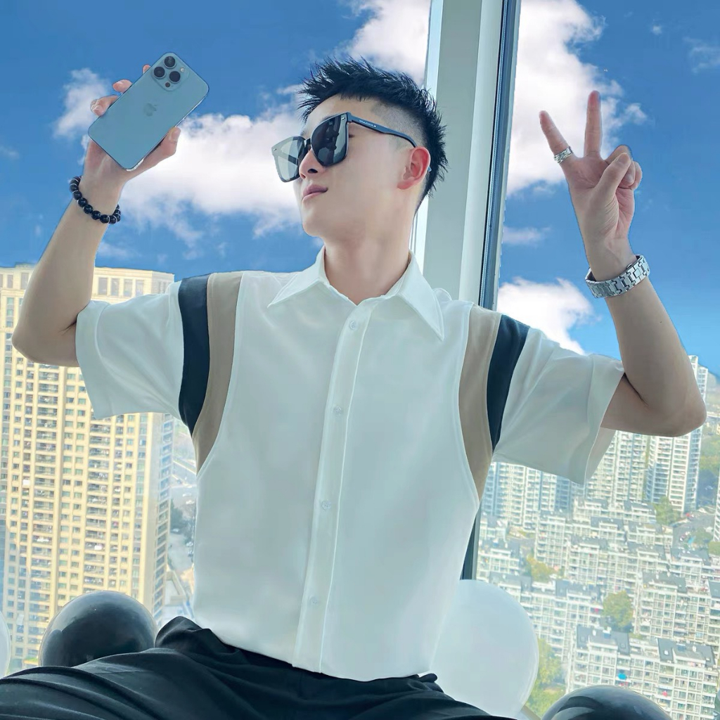 Áo Sơ Mi Nam Ngắn Tay Cao Cấp Chất Cotton Vải Dày Dặn Phối Màu Chuẩn Đẹp.