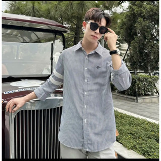 Áo Sơ Mi Thom Kẻ Sọc Xanh - xám Dài Tay Nam Nữ , 2 sọc Vải Cotton Lụa Cao Cấp Phong Cách Sang Trọng Mẫu Hotrend