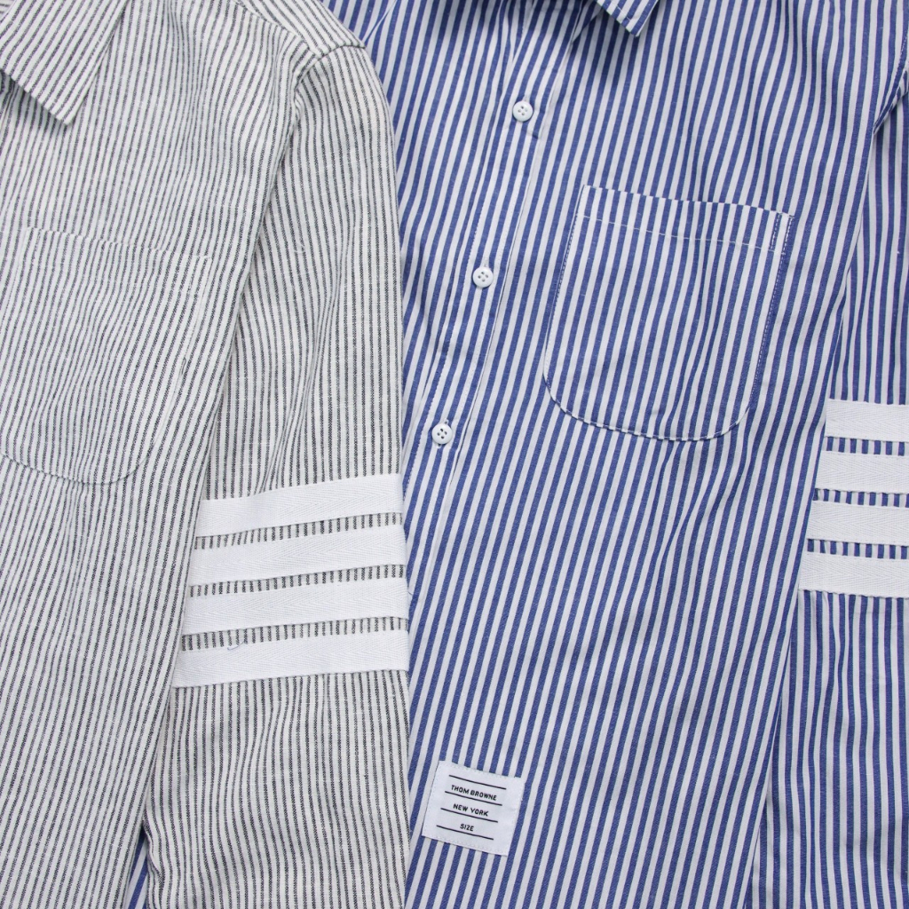 Áo Sơ Mi Thom Kẻ Sọc Xanh - xám Dài Tay  Nam Nữ 3 sọc tay Vải Cotton Lụa Cao Cấp Phong Cách Sang Trọng Mẫu Hotrend