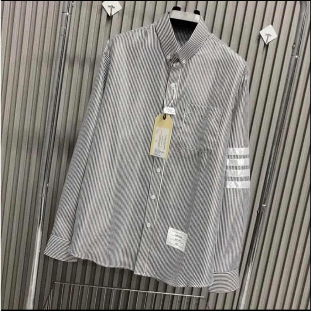 Áo Sơ Mi Thom Kẻ Sọc Xanh - xám Dài Tay  Nam Nữ 3 sọc tay Vải Cotton Lụa Cao Cấp Phong Cách Sang Trọng Mẫu Hotrend