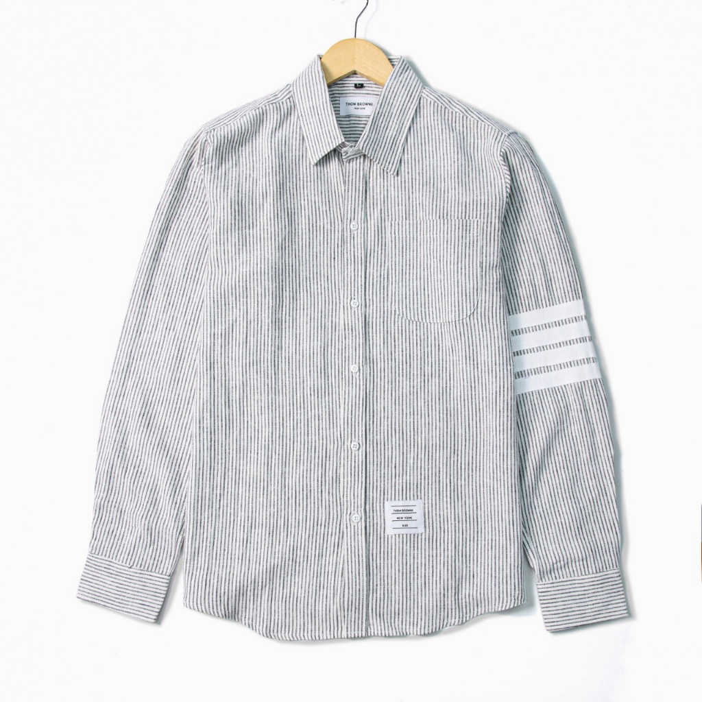 Áo Sơ Mi Thom Kẻ Sọc Xanh - xám Dài Tay  Nam Nữ 3 sọc tay Vải Cotton Lụa Cao Cấp Phong Cách Sang Trọng Mẫu Hotrend