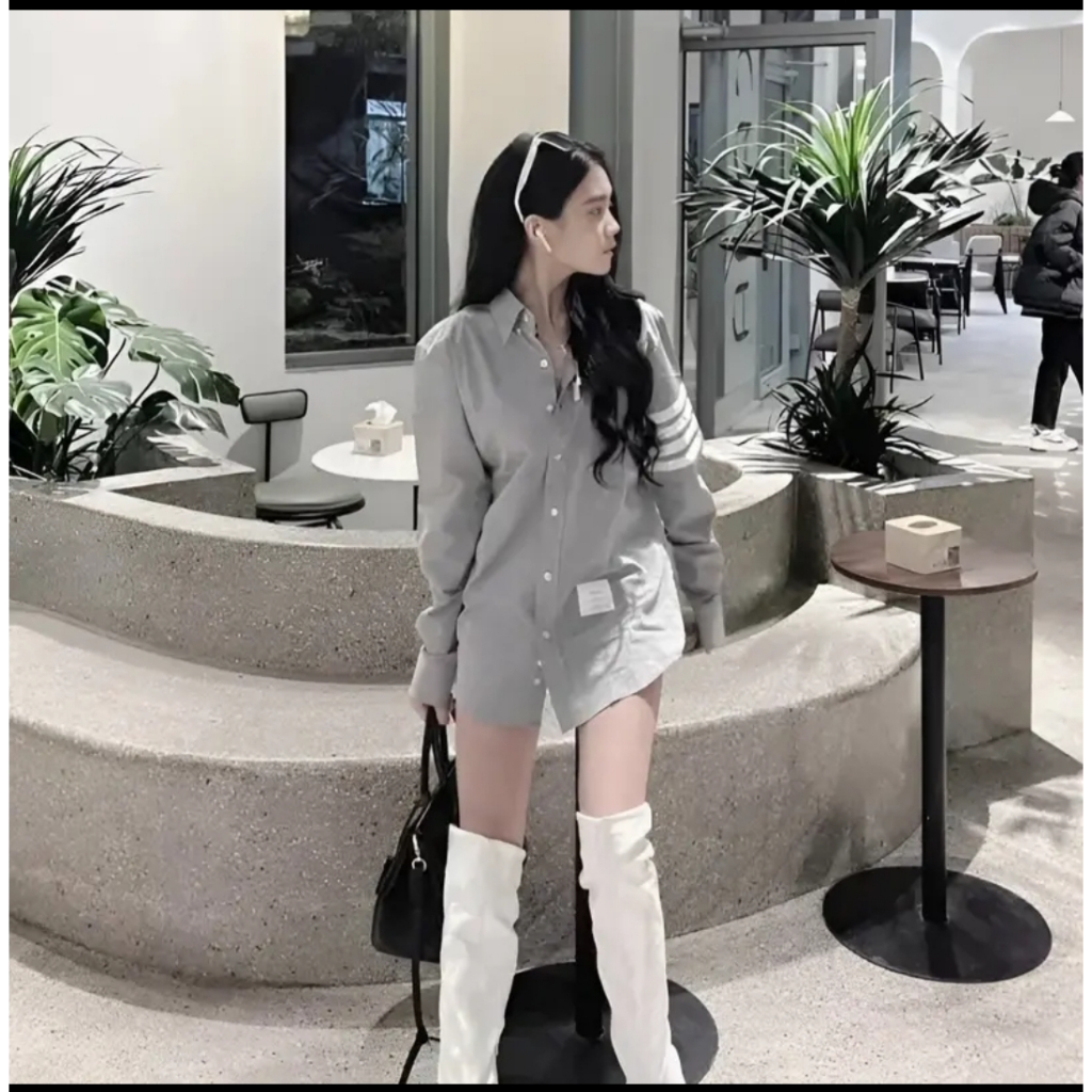 Áo Sơ Mi Thom Kẻ Sọc Xanh - xám Dài Tay  Nam Nữ 3 sọc tay Vải Cotton Lụa Cao Cấp Phong Cách Sang Trọng Mẫu Hotrend