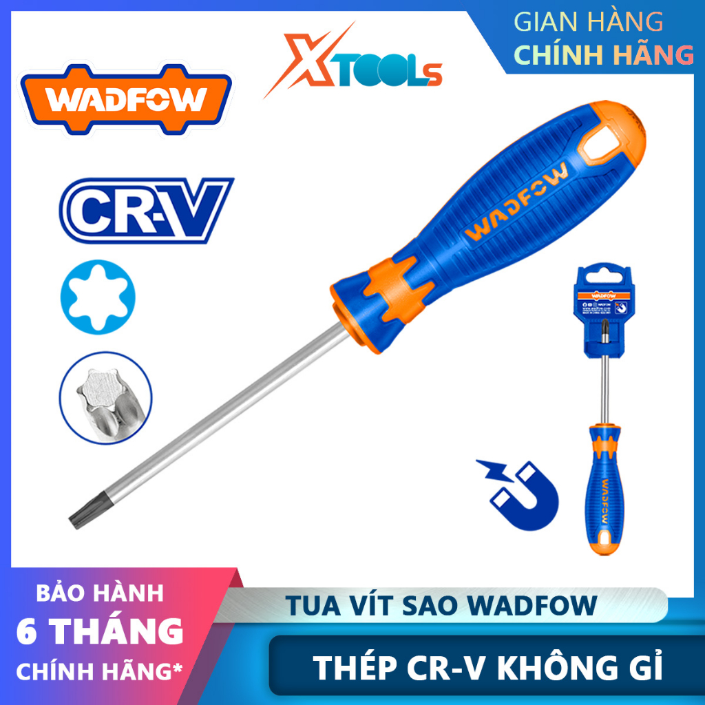 Tua vít hình sao WADFOW chất liệu thép CR-V không gỉ, đầu vít mũi đen có nam châm, thân tròn vừa tay - chính hãng