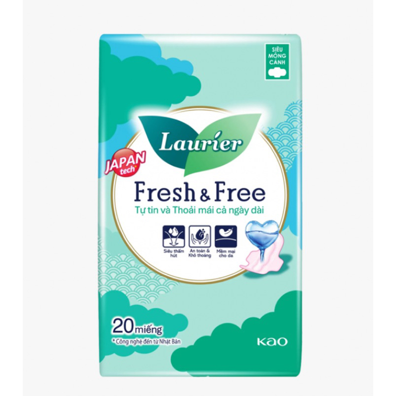 BĂNG VỆ SINH LAURIER FRESH & FREE SIÊU MỎNG KHÔNG CÁNH/ CÓ CÁNH 20 MIẾNG