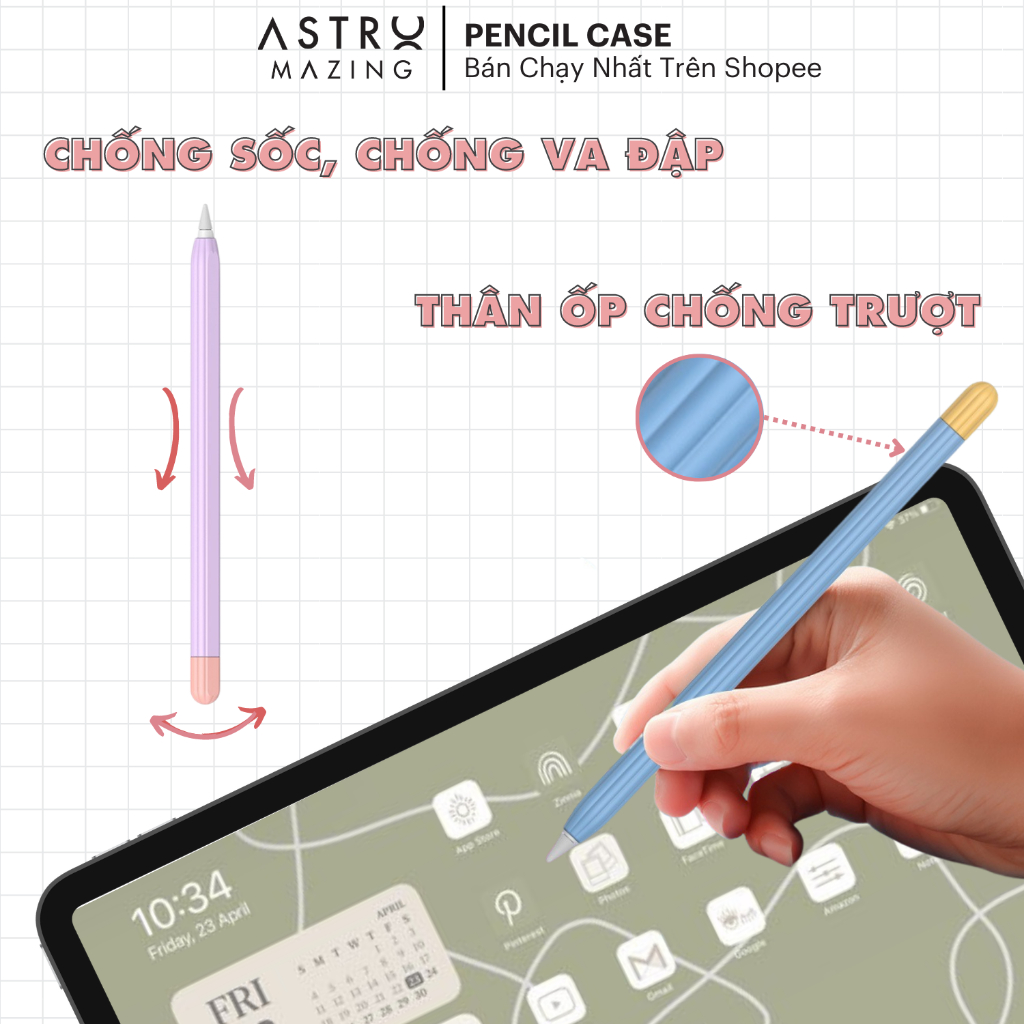 [Mẫu mới 2023] Ốp AstroMazing chống sốc bảo vệ dành cho Apple Pencil 1 và 2 mỏng 0.3mm chất liệu silicone