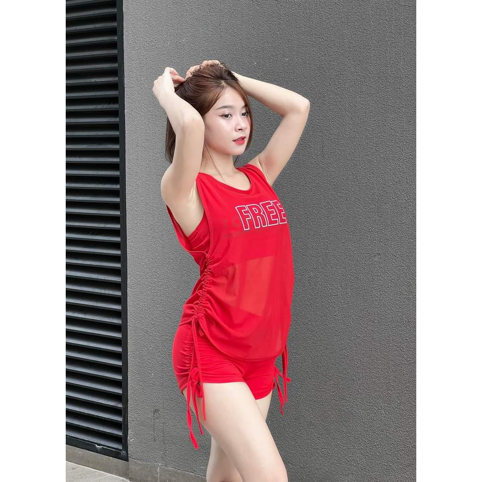 Áo tank lưới rút dây 2 bên tập gym yoga