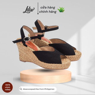 Giày đế cói Liliw đế xuồng hở mũi quai gài - giày cói Madame màu đen