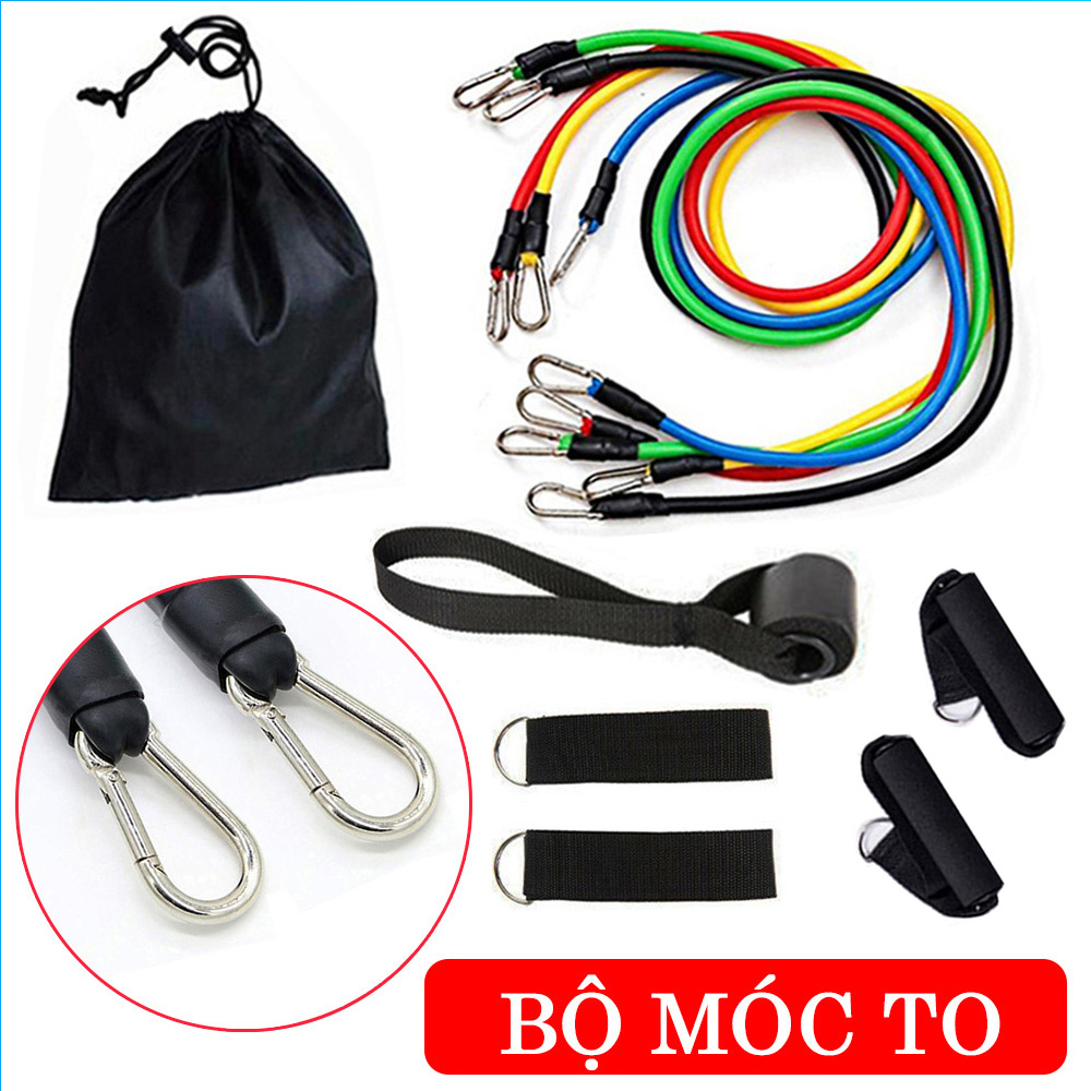 Bộ dây tập gym ngũ sắc VIET MART bộ tập chuyên nghiệp đàn hồi cao cấp 11 món, đàn hồi tập thể hình, tập kháng lực