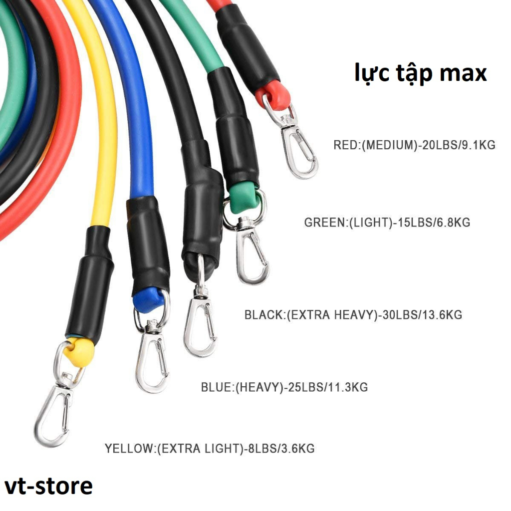 Bộ dây tập gym ngũ sắc VIET MART bộ tập chuyên nghiệp đàn hồi cao cấp 11 món, đàn hồi tập thể hình, tập kháng lực