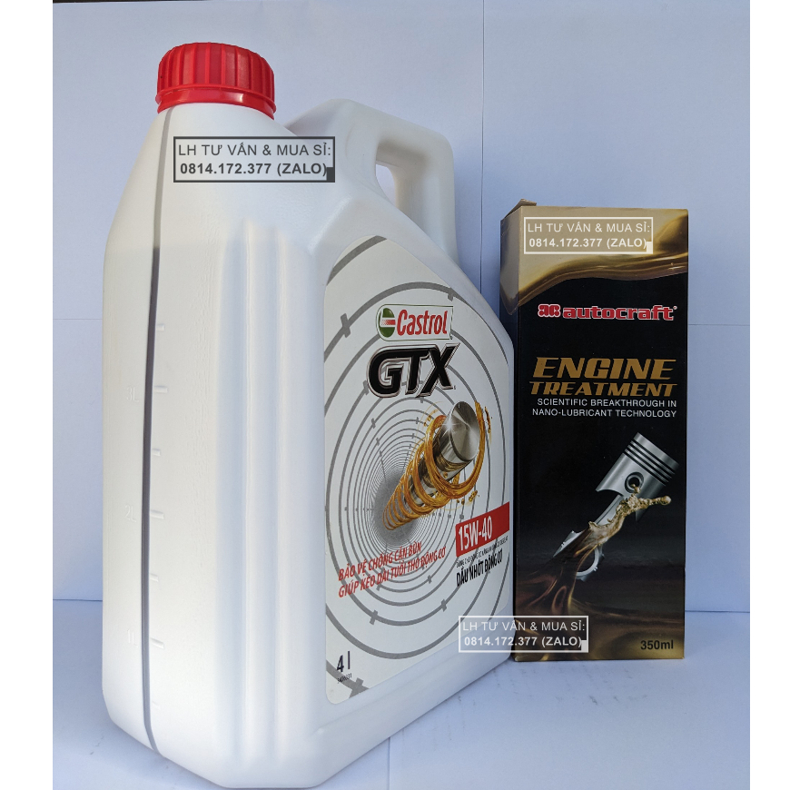 ( Giá KM ) Combo Dầu Nhớt Ô-tô Cao Cấp Castrol GTX 15w40 4.000mL ( 4L ) + Phụ Gia Nano Nâng Cấp Nhớt Động Cơ 350ml