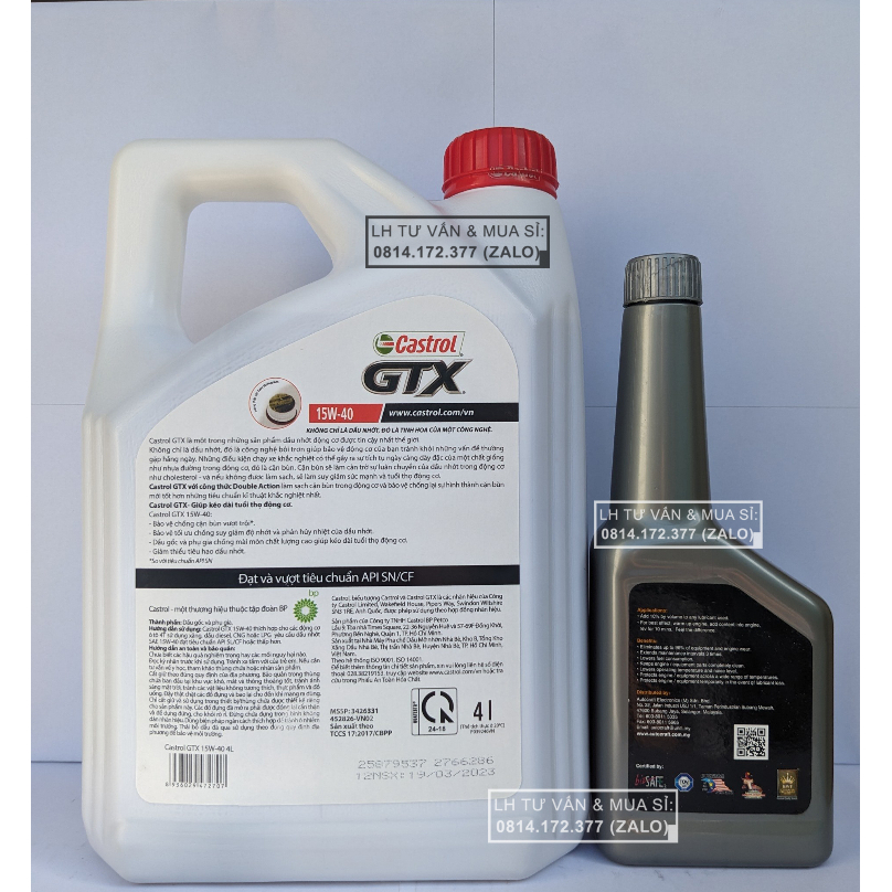 ( Giá KM ) Combo Dầu Nhớt Ô-tô Cao Cấp Castrol GTX 15w40 4.000mL ( 4L ) + Phụ Gia Nano Nâng Cấp Nhớt Động Cơ 350ml