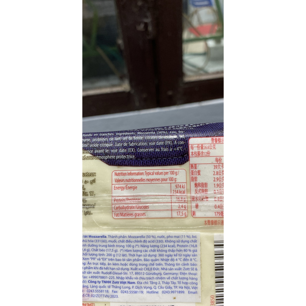 Phô Mai Lát Burger hiệu Zott túi 200g 12 lát