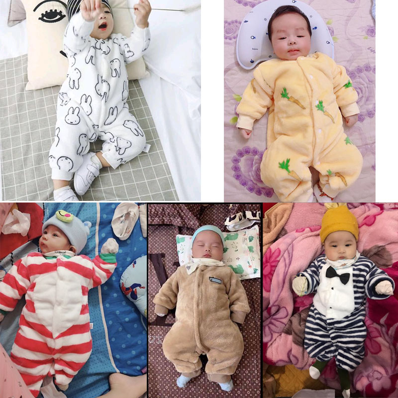 Áo liền quần lông nhung mùa đông cho bé gái bé trai sơ sinh hàng Quảng Châu Cao Cấp