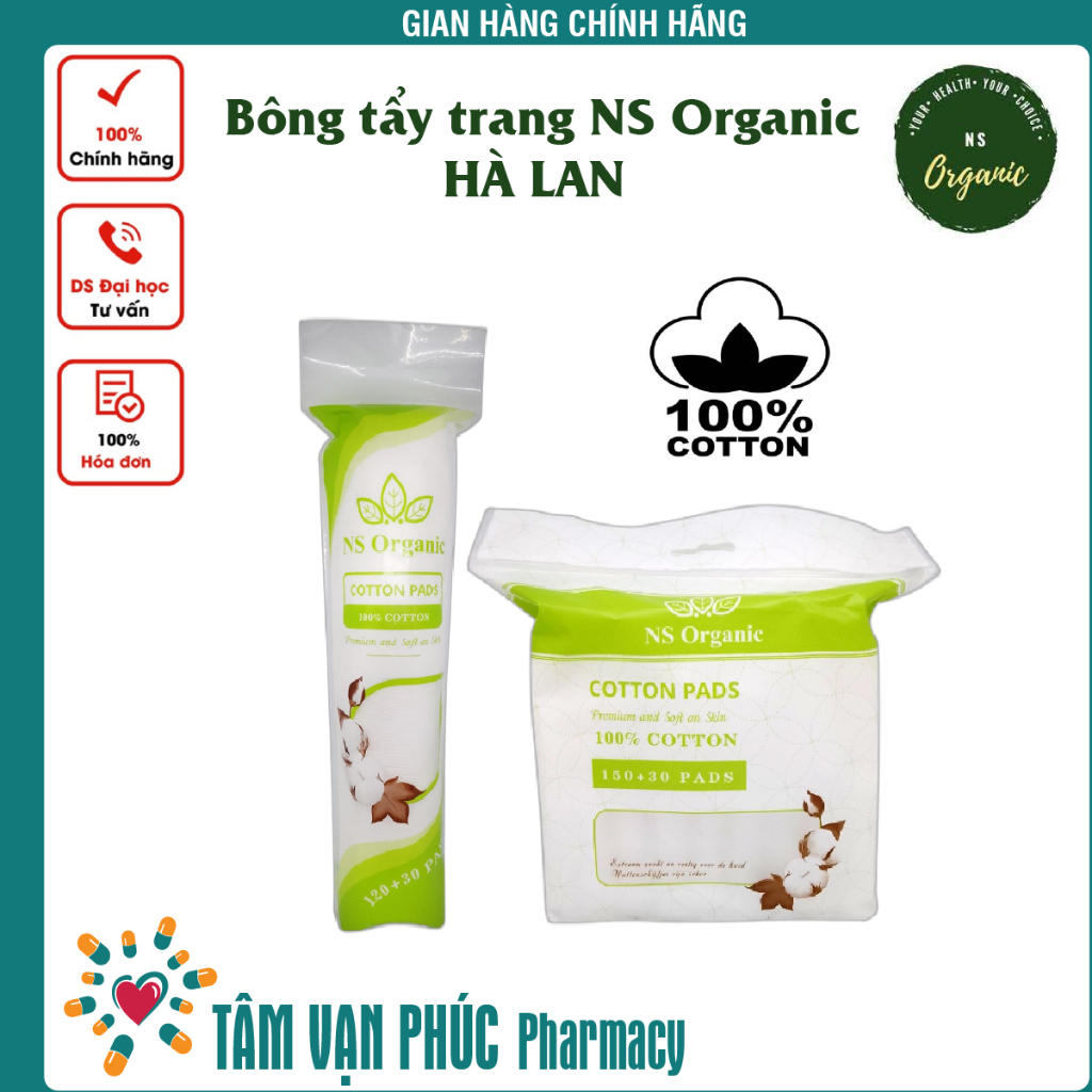 Bông tẩy trang NS Organic - HÀ LAN 100% chất liệu Cotton tự nhiên