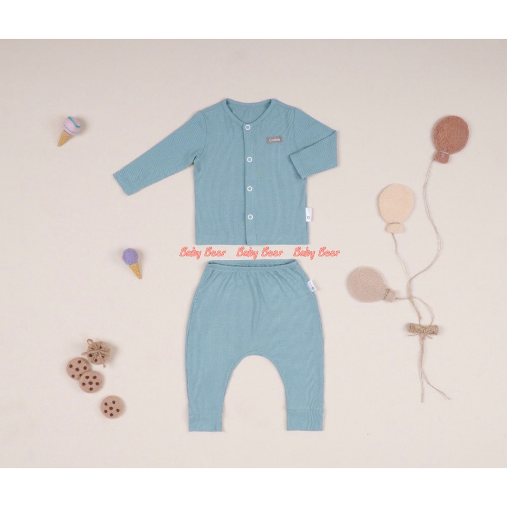 Bộ dài tay cài giữa cạp chun cho bé sơ sinh