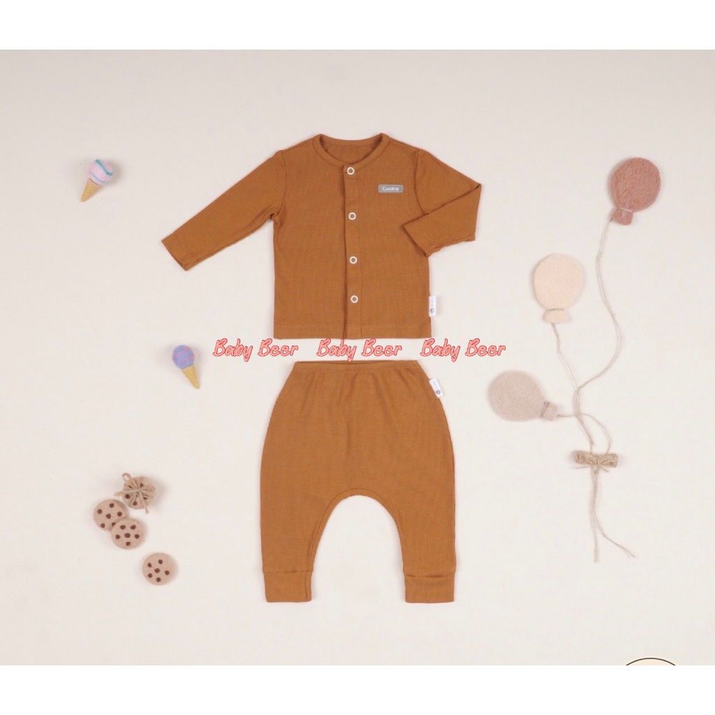 Bộ dài tay cài giữa cạp chun cho bé sơ sinh